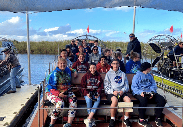 Students on airboats with GO Educational Tours. 