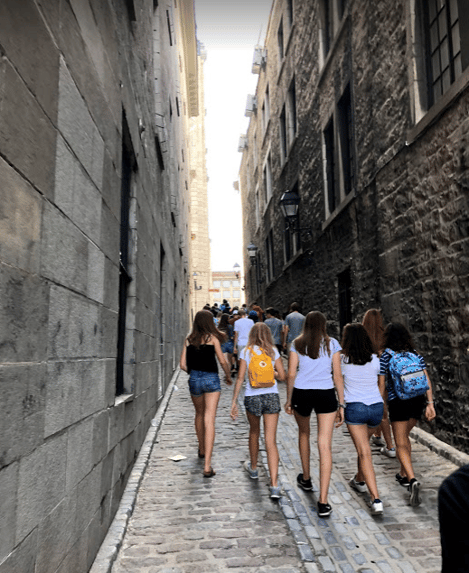 Students walking in Old Montreal, Canada