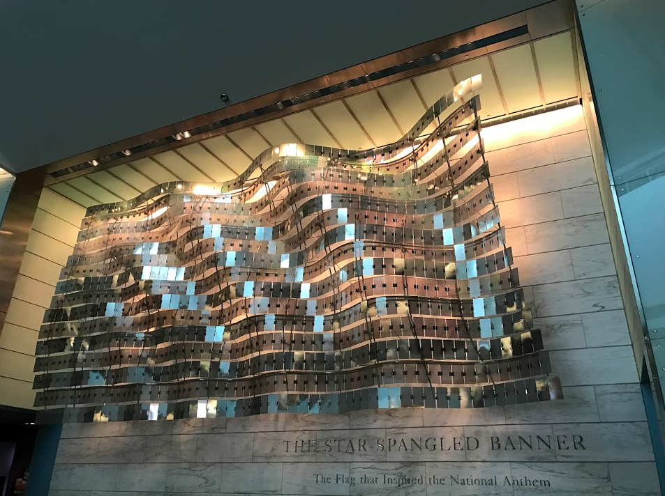 Star spangled banner sign inside the Smithsonian National Museum of American History