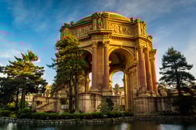 Evening light on the Palace of Fine Arts Theatre, in San Francisco, California.
