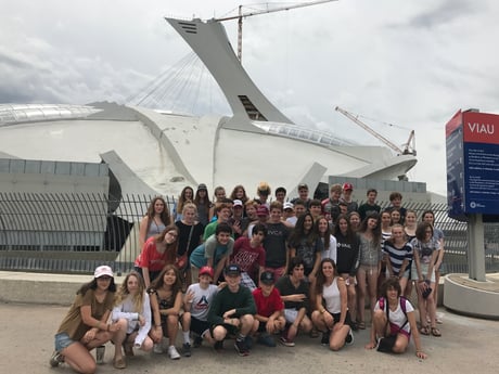 Students at the Olympic Stadium in Montreal.