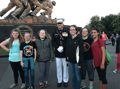 Students at the US Marine Corps War Memorial in Washington, D.C.