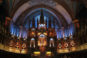 Aura Basilica Montreal at night time show. 