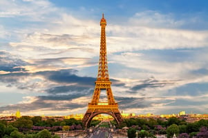 The Eiffel Tower on a sunny day.