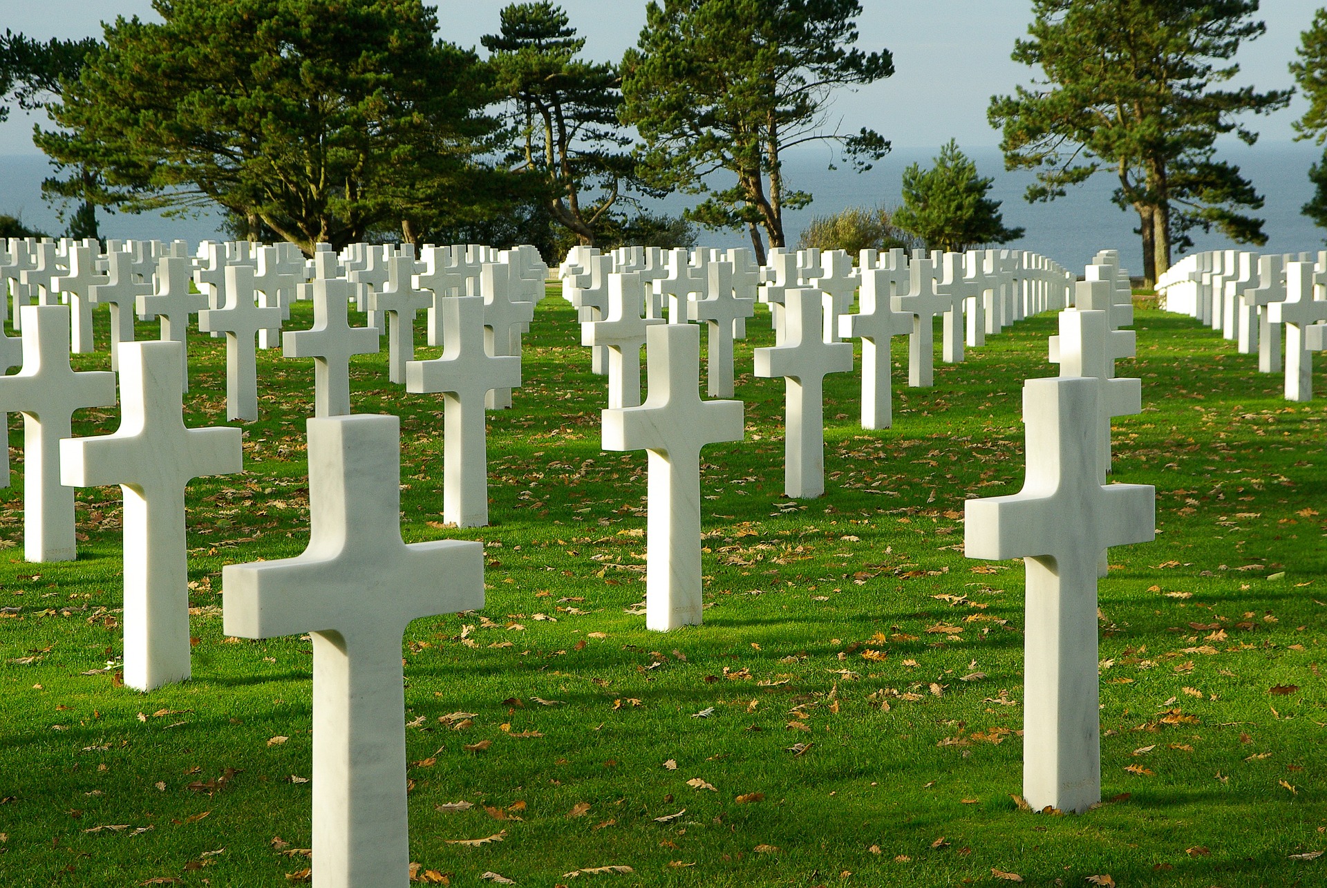 Tombstones at the American Cemetery in Normandy, France