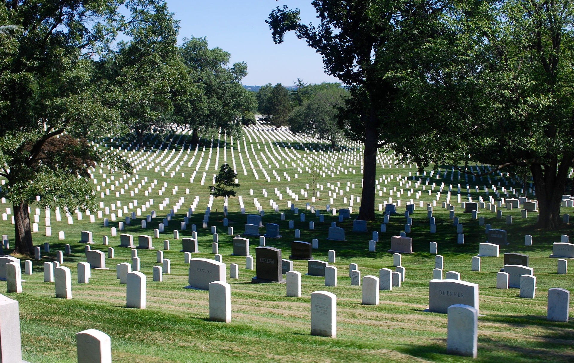 The tombs of our soldiers and rolling green in Arlington National Cemetery. 