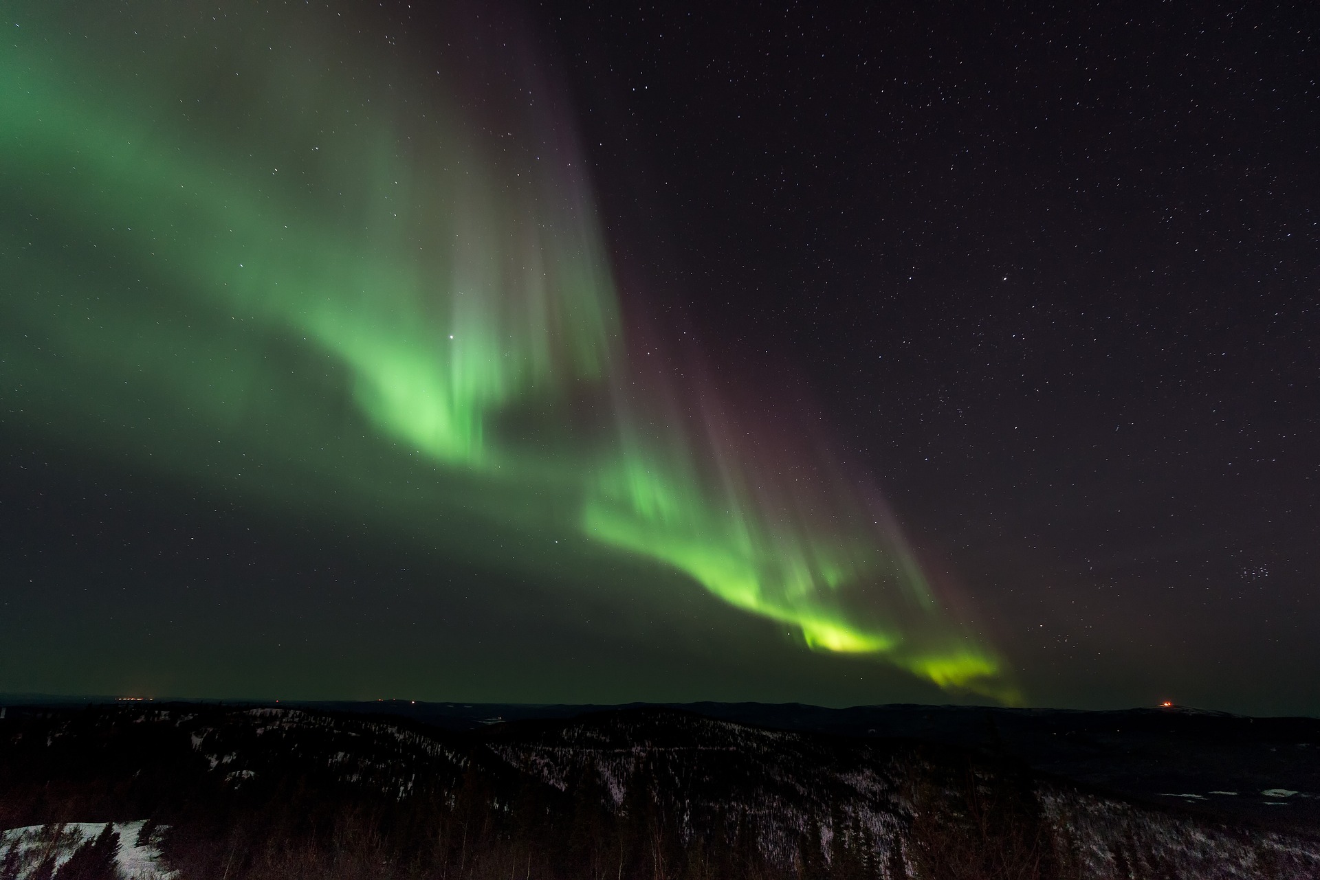 Green and Purple Northern Lights in Norway