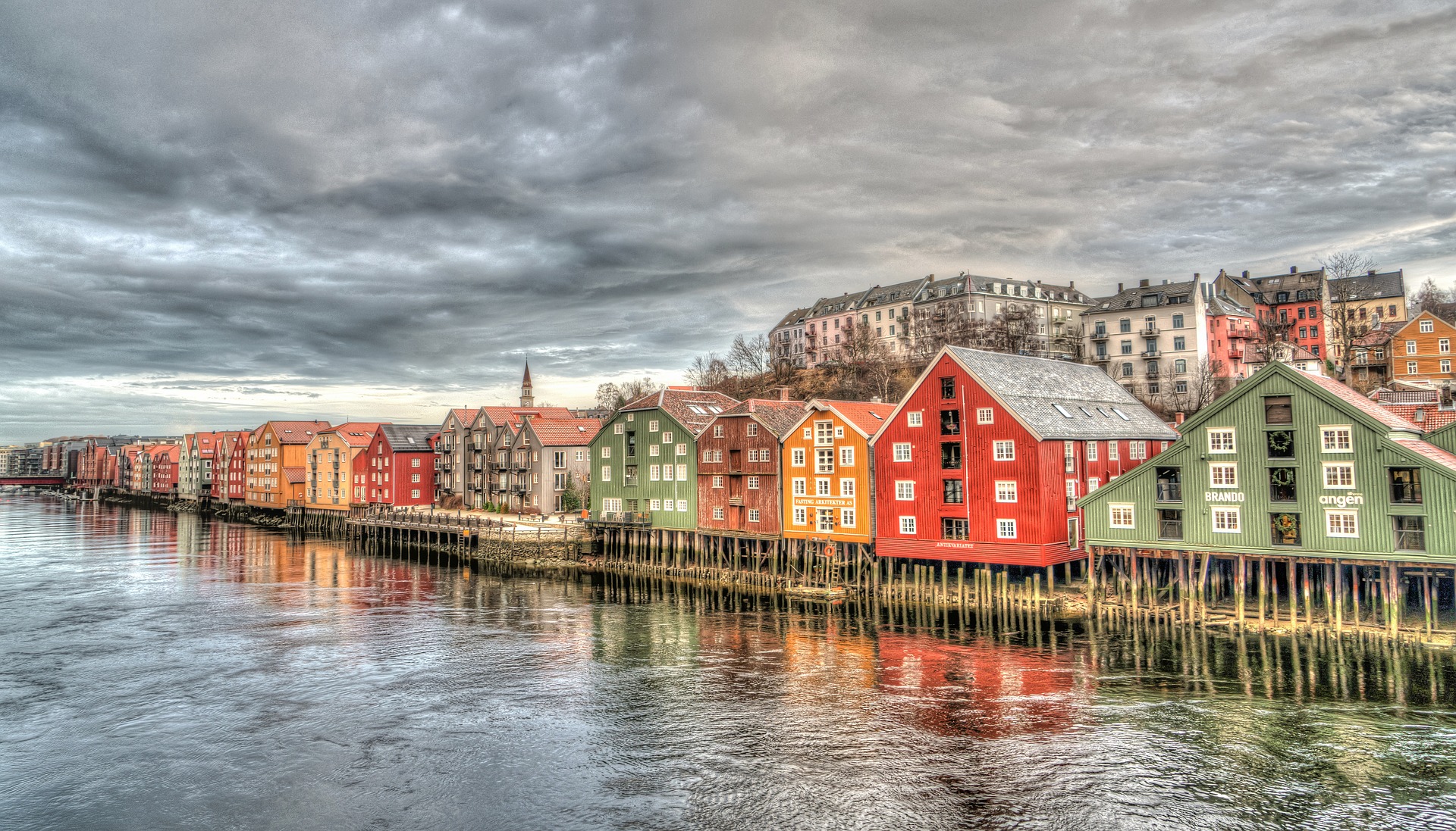 Trondheim famous colorful homes along the side of water